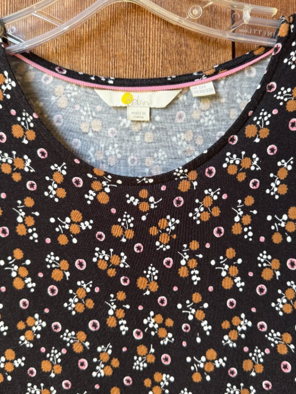 EUC BODEN Crew Neck Black Floral Pop Spot Long Sleeve Jersey Midi Dress US 20/22 - Picture 4 of 11